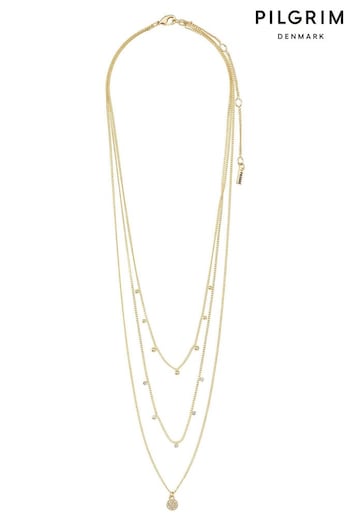 PILGRIM Gold Plated Chayenne Layered Crystal Necklace (900316) | £36.50