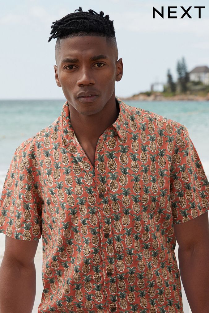 Buy Men s Co Ord Short Sleeve Plus Size Collared Brown Online Next UK