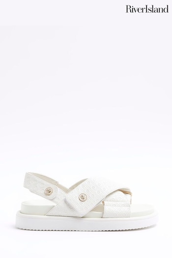 River Island Cream Cross Strap Embossed Sandals (900397) | £40