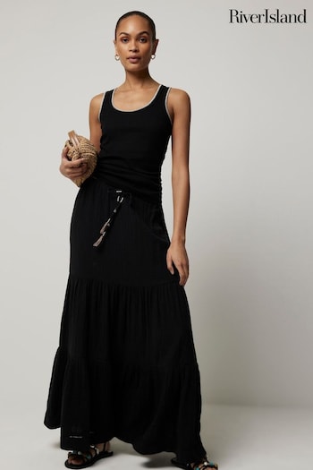 River Island Black Double Faced Tiered Maxi Skirt (900448) | £48