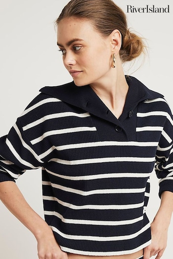 River Island Blue Stripe Cropped Polo Sweatshirt (900463) | £40