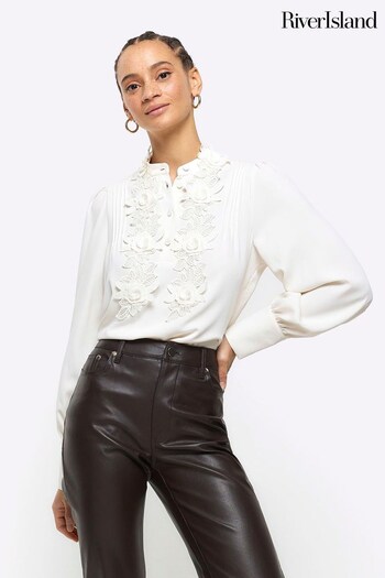 River Island Cream Crep Floral Applique Blouse (900511) | £40