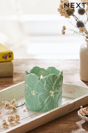 Green Single Wick Springtime Scented Floral Ceramic Candle (900717) | £12