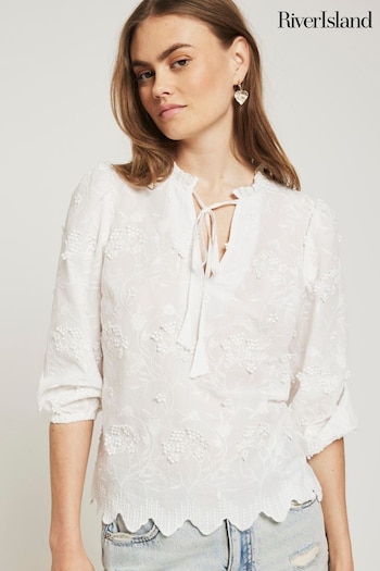 River Island White Embroidered Smock Top (900793) | £45
