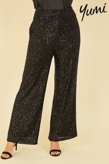 Yumi Black Satin Relaxed Trousers