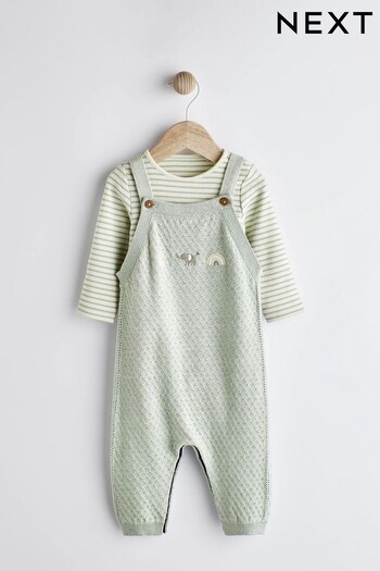 Mint Green Knitted Baby Dungarees And Bodysuit Set (0mths-2yrs) (900846) | £24 - £26