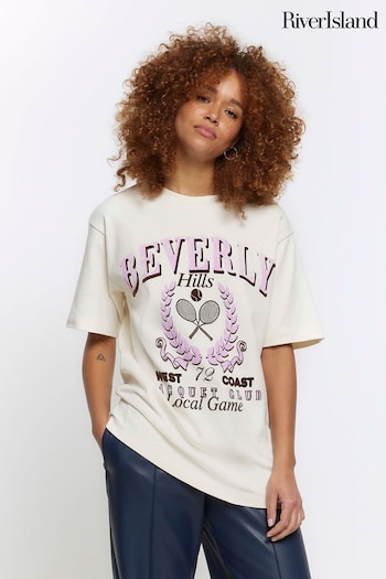 River Island Cream Beverly Print Boyfriend Fit T-Shirt (900940) | £28