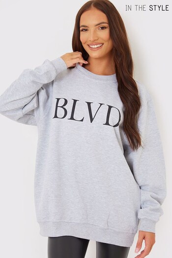 In The Style Grey Perrie Sian Blvd Slogan Embroidered Sweatshirt (900973) | £32