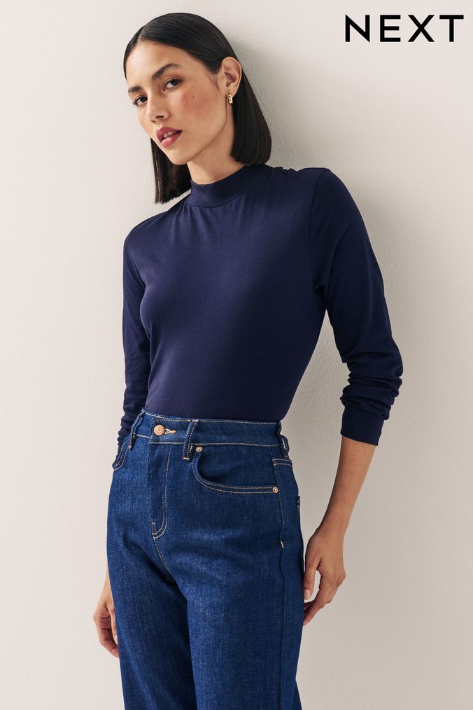 Blue high neck top shop