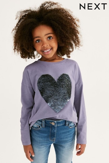 Purple Long Sleeve Sequin Heart T-Shirt (3-16yrs) (901072) | £11 - £16