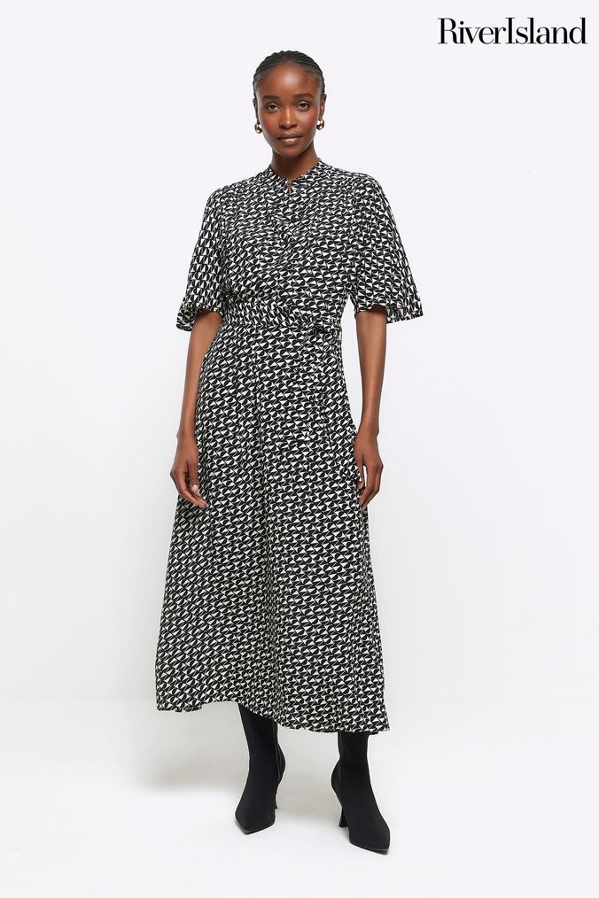 River island black and white pleated dress 2025