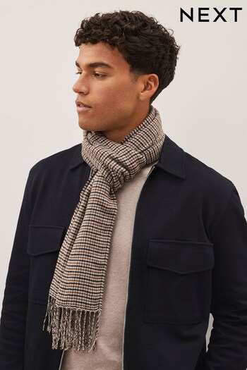 Neutral/Navy Blue Dogtooth Patterrn Woven Scarf (901159) | £16