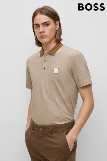 BOSS Natural Logo-Badge Polo Shirt In Cotton Twill (901238) | £89