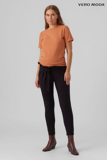 VERO MODA Black Maternity Over The Bump Paperbag Waist Stretch Trousers Strappy (901239) | £42