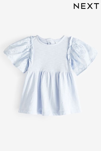 Blue Flower Short Sleeve Embroidered Blouse (3mths-7yrs) (901345) | £10 - £12