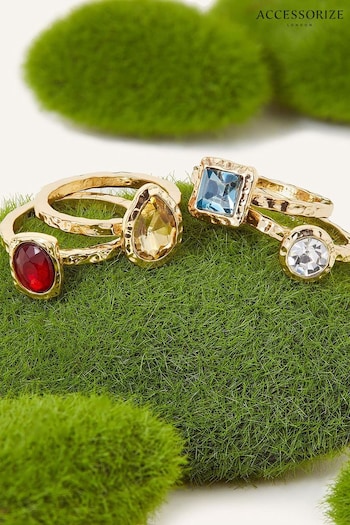 Accessorize Blue Mixed Gem Rings 4 Packs (901587) | £14