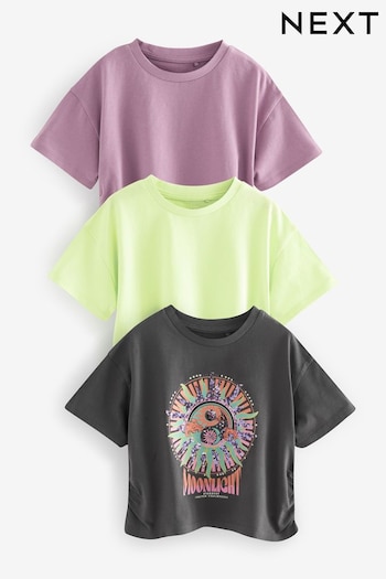 Grey/Purple/Green 3 Pack Sequin Celestial Ruche Side T-Shirts Cropped (3-16yrs) (901627) | £18 - £24