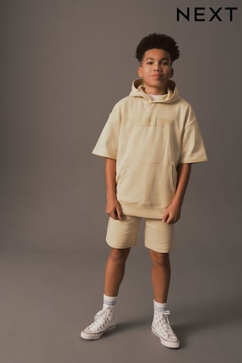 Buttermilk Yellow Short Sleeve Icon Hoodie and Shorts Set (3-16yrs) (901735) | £22 - £30