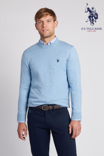 U.S. embroidered Polo Assn. Mens Blue Cotton Crew Neck Jumper (901873) | £50