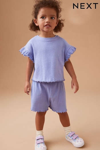 Blue Rib Short Sleeve T-Shirt And Pink Shorts Set (3mths-7yrs) (902031) | £8 - £12