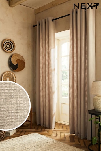 Natural Fine Bouclé Eyelet Lined Curtains (902136) | £50 - £125