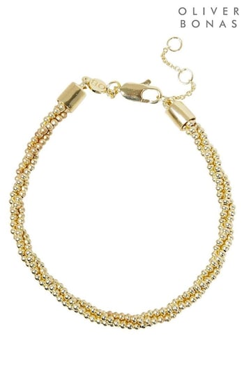 Oliver Bonas Gold Plated Dapple Twisted Bead Chain Bracelet (902673) | £65