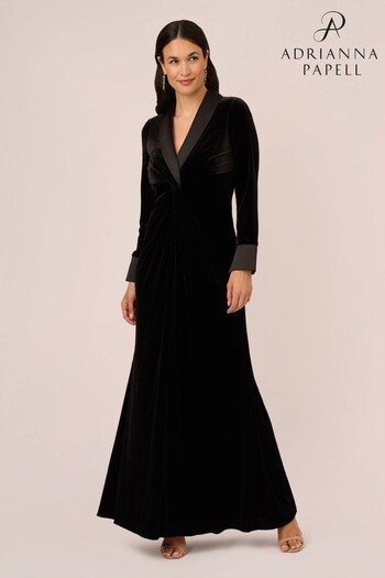 Adrianna Papell Velvet Tuxedo Black Gown (902838) | £229