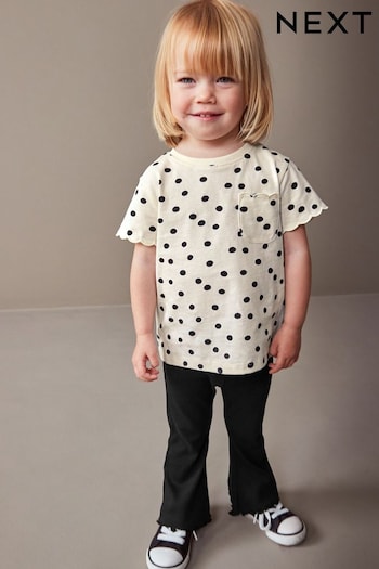 White Polka Dots Short Sleeve Scallop T-Shirt (3mths-7yrs) (902865) | £4 - £6