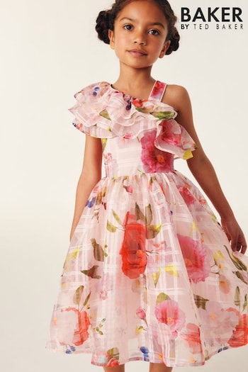 Baker by Ted Baker Pink Floral One Shoulder Burnout Dress (902977) | £58 - £63