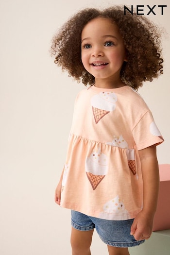 Peach Pink Ice Cream Short Sleeve Empire Top (3mths-7yrs) (903121) | £4.50 - £6.50