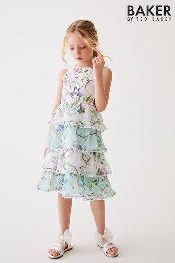 Baker by Ted Baker Mint Green and White Tiered Chiffon Dress (904431) | £46 - £51