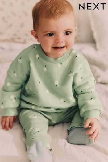 Green Daisy Print Baby Sweat Top And Leggings Set (904439) | £12 - £14