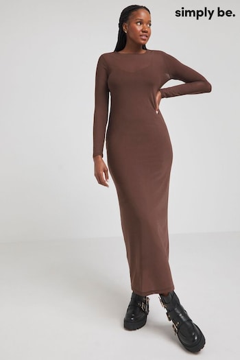 Simply Be Chocolate Brown Mesh Maxi Dress (904683) | £36