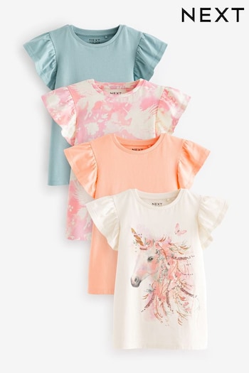 Pink/Orange/Blue Sequin Unicorn Frill Sleeve T-Shirts 4 Pack (3-16yrs) (904749) | £20 - £26