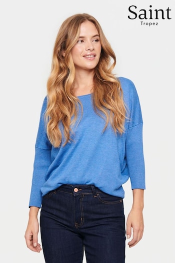 Saint Tropez Blue Mila 3/4 Sleeve Knitted Pullover Jumper (904869) | £35