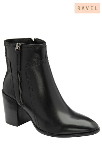 Ravel Black Leather Heeled Zip-Up Ankle Boots (904955) | £110