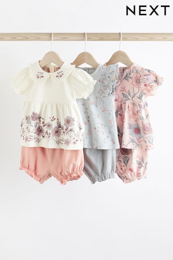 Pink/White Floral Baby 6 Piece T-Shirt and stripe-pattern Shorts Set (905194) | £28 - £30