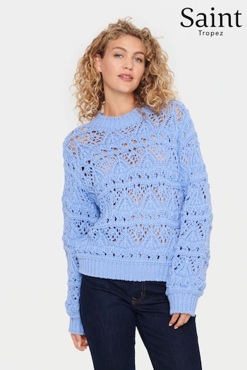 Saint Tropez Blue Charliza Lace Knit Pullover Jumper (905279) | £80