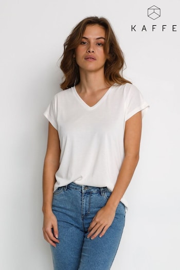 Kaffe Lise V-Neck Short Sleeve White T-Shirt (905295) | £35