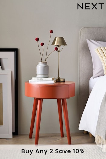 Clay Red Painted 1 Drawer Round Bedside Table (905860) | £95