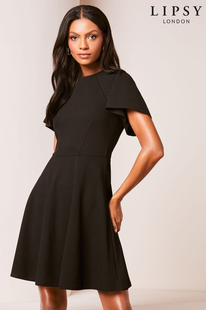 Black cap sleeve skater dress deals
