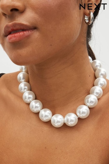 Silver Tone Large Pearl Necklace (906219) | £14