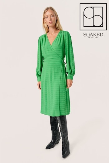 Soaked in Luxury Green Catina Long Sleeve V-Neck Wrap Dress (906909) | £90