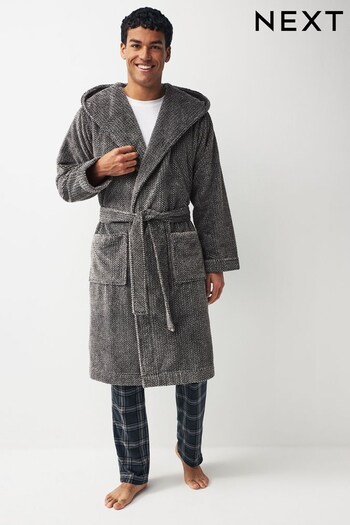 Grey Textured Supersoft Hooded Dressing Gown (906963) | £34