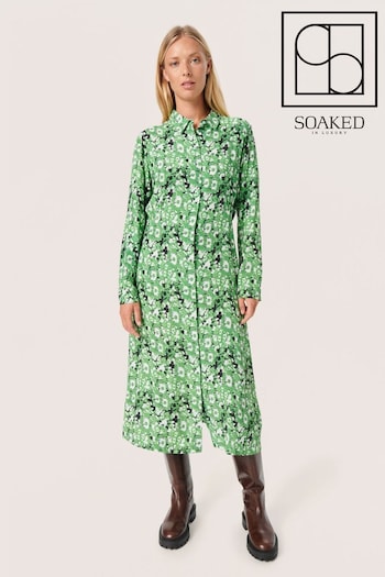 Soaked in Luxury Green Ina Long Sleeve Printed Shirt Dress (906968) | £90