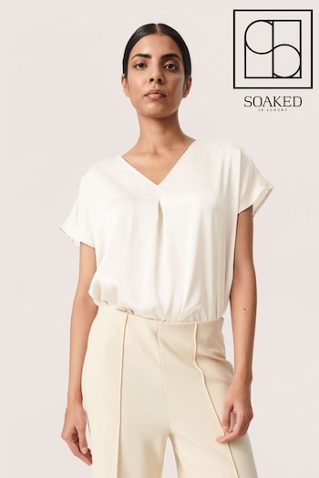 Soaked in Luxury Ioana Short Sleeve V-Neck White Blouse (906993) | £45