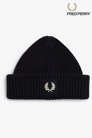 Fred Perry Patch Branded Chunky Rib Beanie Hat (907025) | £55