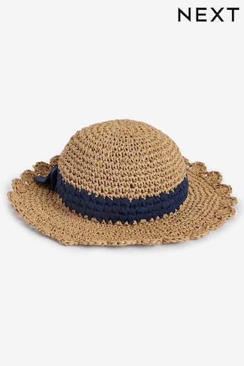 Neutral/Black Scalloped Edge Straw Hat (1-10yrs) (907114) | £11 - £13