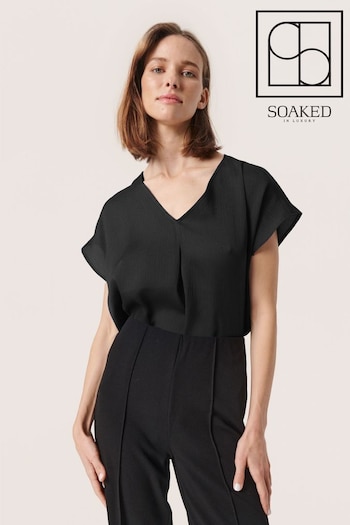 Soaked in Luxury Ioana Short Sleeve V-Neck Black Blouse (907134) | £45