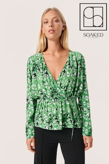 Soaked in Luxury Green Ina Long Sleeves V-Neck Wrap Blouse (907158) | £60